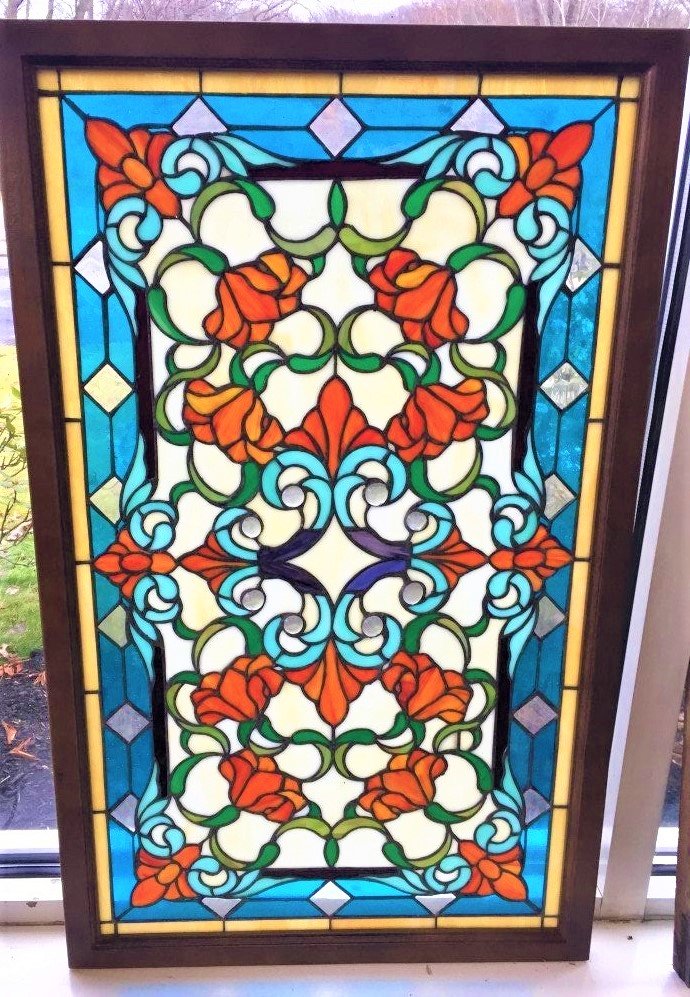 Late 20th C. leaded and stained Glass Window (1 of 3)