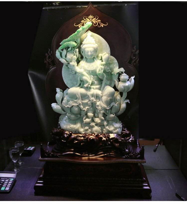 Emerald jadeite jade carving kwan-yin statue (1 of 6)