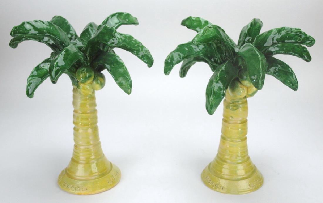 Majolica style palm tree candle holders, contemporary (1 of 1)