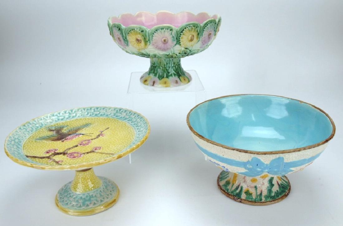 Majolica lot of 3 compotes, various conditions (1 of 1)