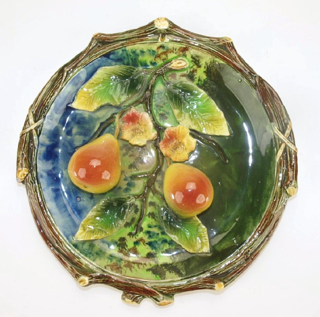 Josef Strnact majolica fruit plaque, 10": Josef Strnact majolica fruit plaque, 10"