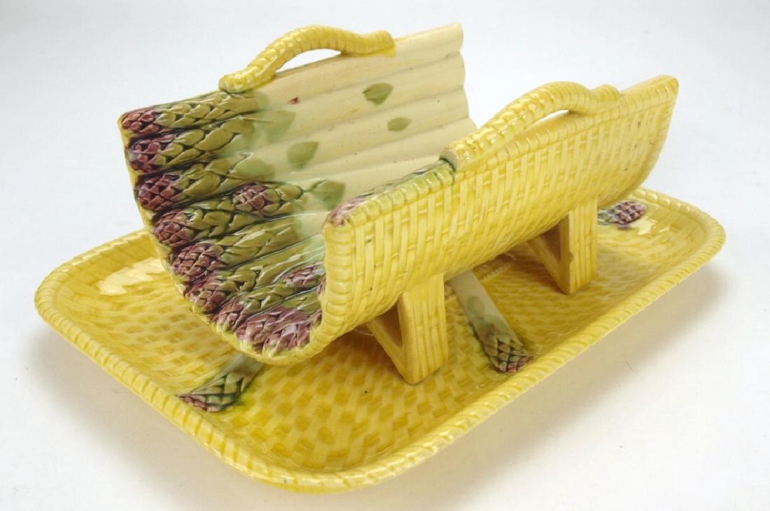 Majolica aparagus cradle and tray: Majolica aparagus cradle and tray