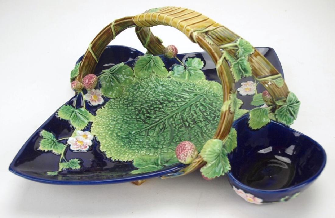 George Jones cobalt Majolica strawberry basket, 14": George Jones cobalt Majolica strawberry basket, 14" 14"