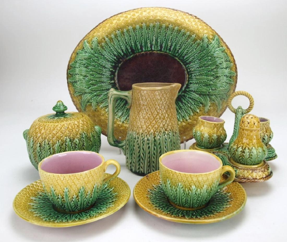 Majolica pineapple group of 6 pieces: platter, pitcher, (1 of 1)