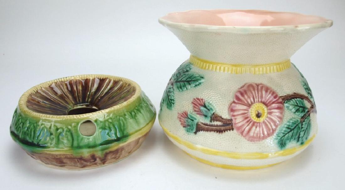 Majolica lot of 2 spittoons, various conditions: Majolica lot of 2 spittoons, various conditions