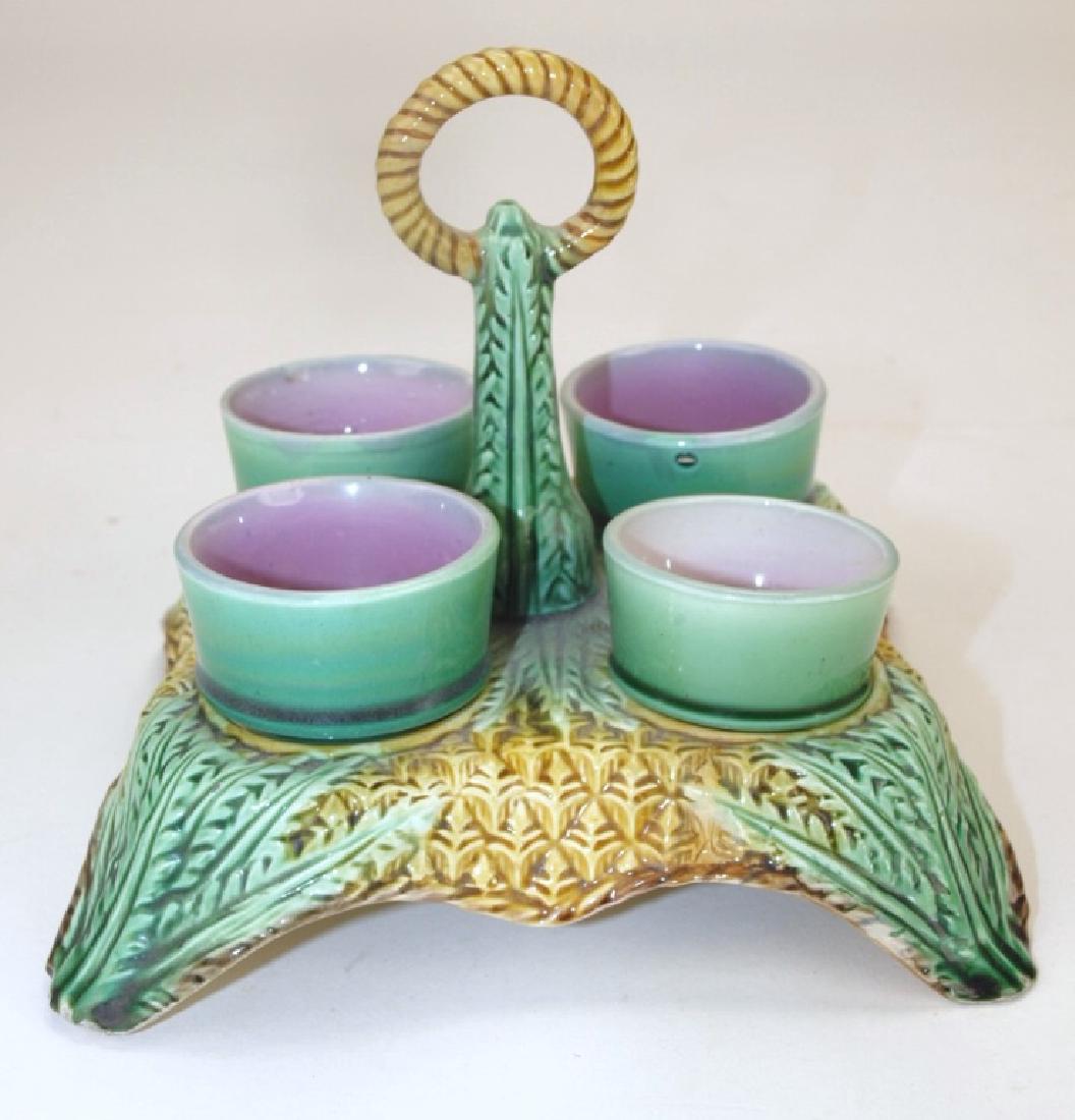 Majolica pineapple egg cup holder with 4 egg cups (1 of 1)
