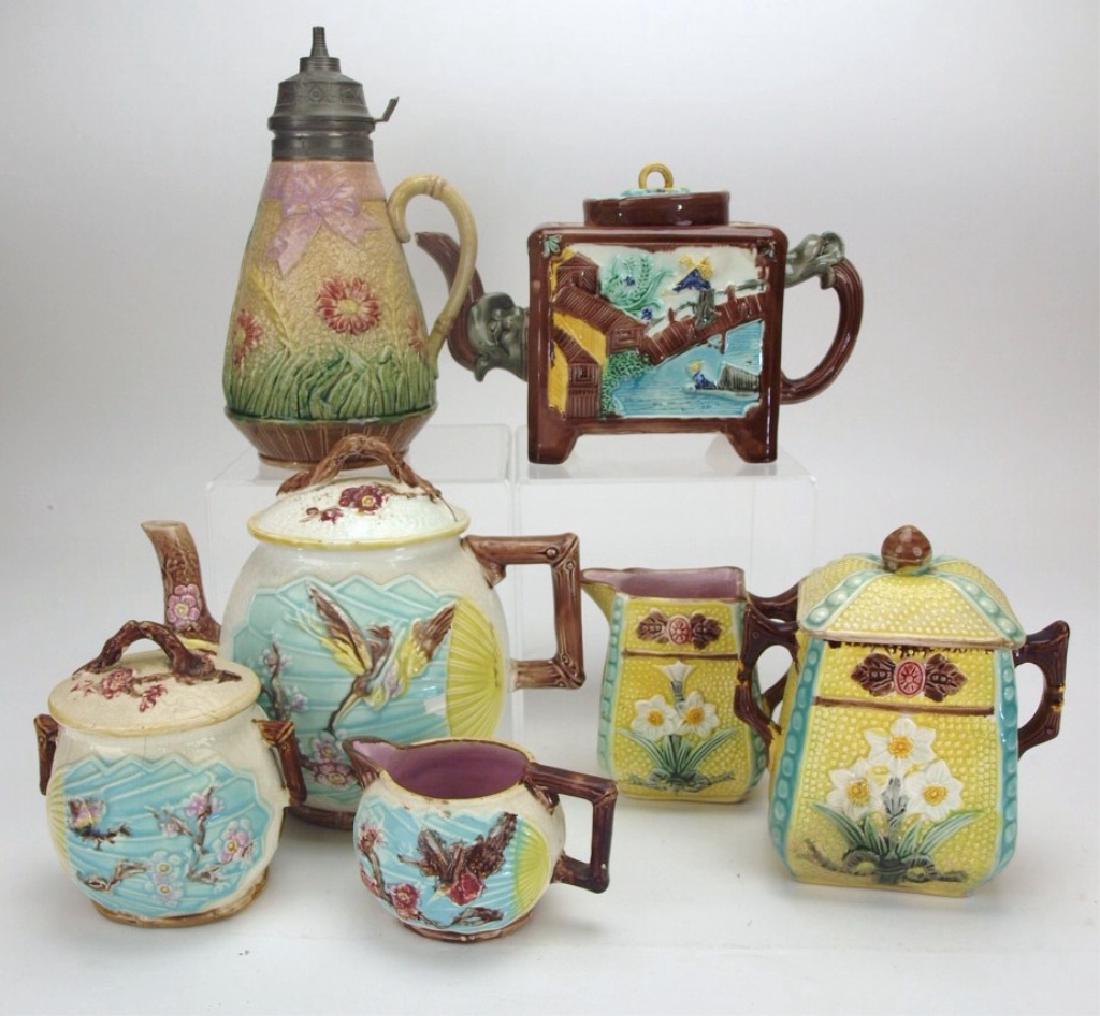 Majolica group of 7 items: syrup pitcher, Oriental (1 of 1)