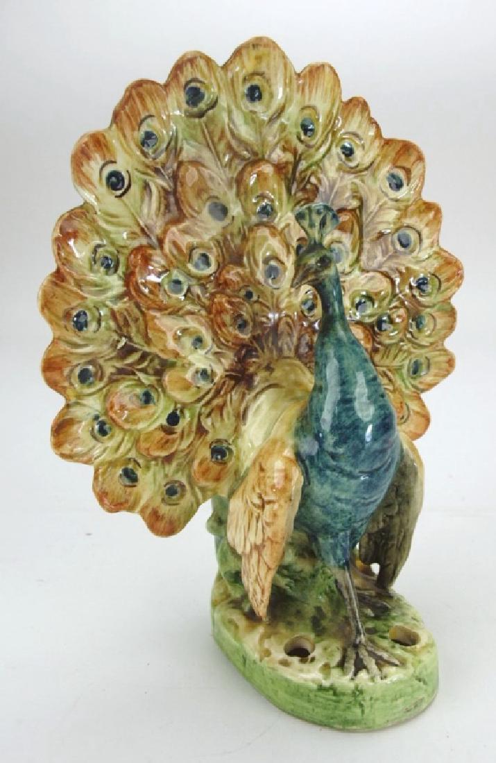 Majolica peacock figural vase, 8 1/2" (1 of 1)