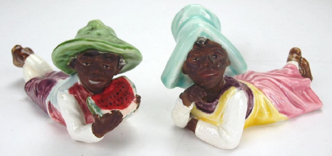 Majolica Blackmoor boy and girl figures, 5 1/2": Majolica Blackmoor boy and girl figures, 5 1/2"
