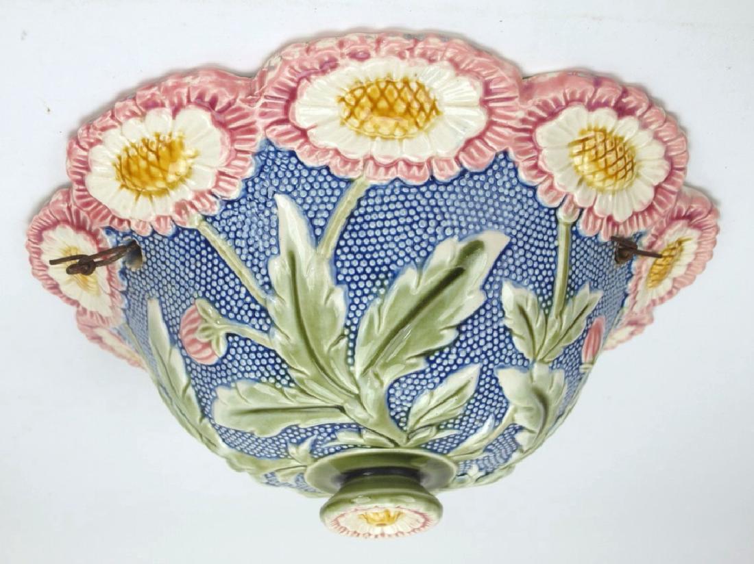 Majolica floral hanging planter with original chains, (1 of 1)