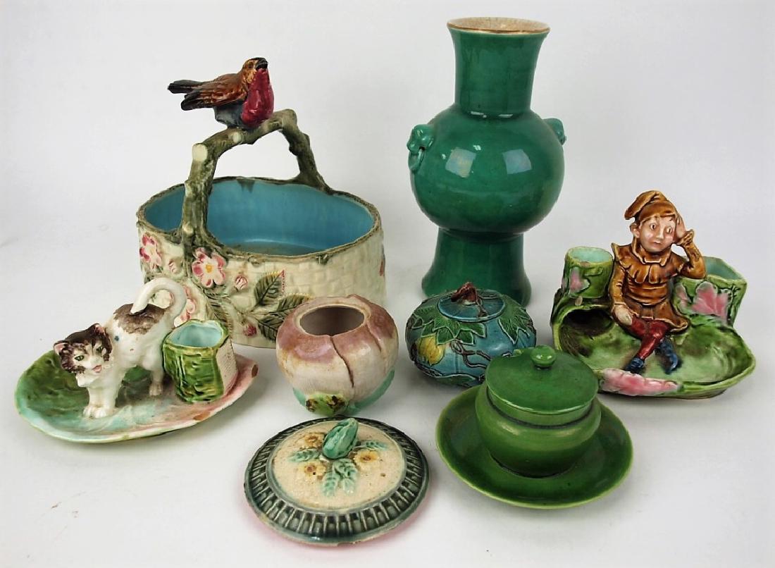 Majolica and non-majolica lot of 8 items, various: Majolica and non-majolica lot of 8 items, various conditions conditions