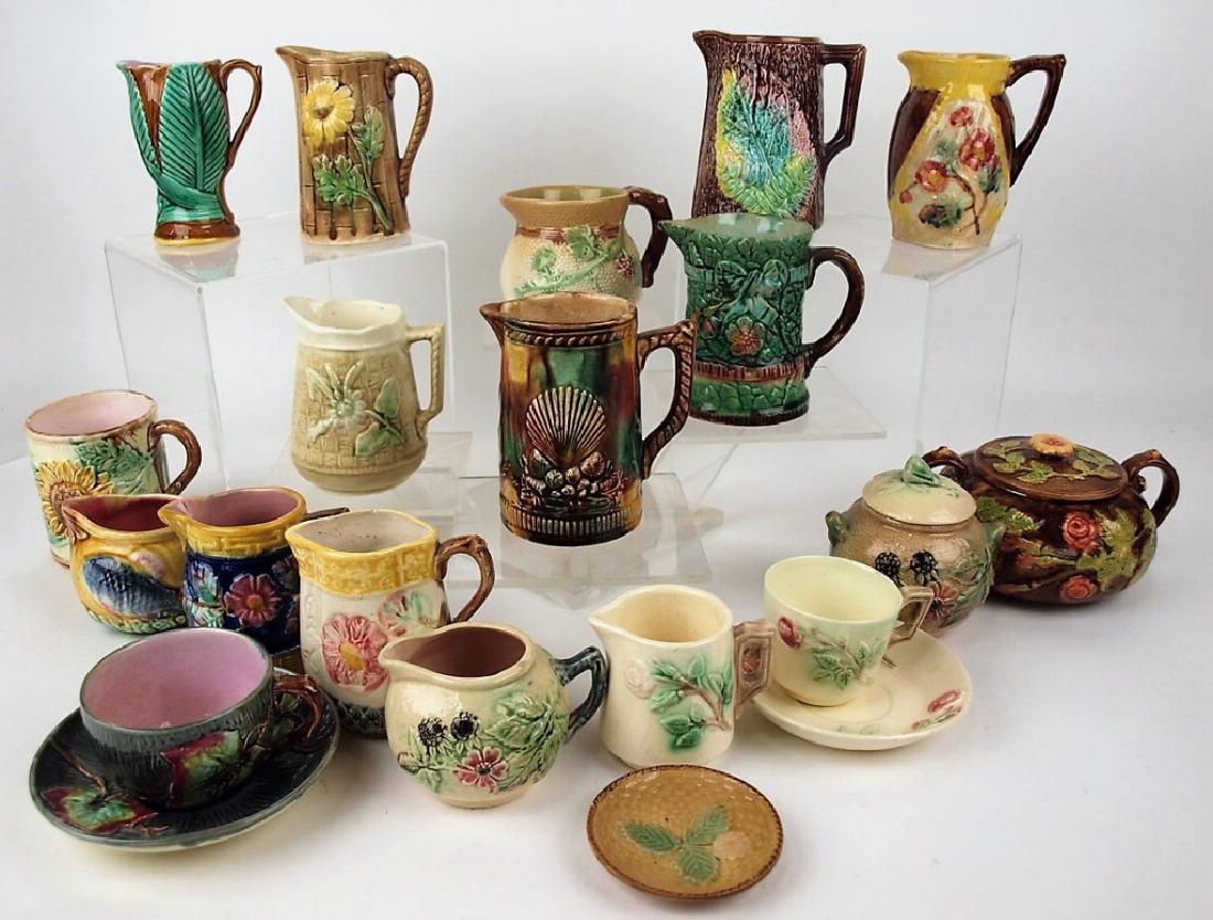 Majolica lot of 19 pieces: 13 creamers, 2 sugars, mug, (1 of 1)