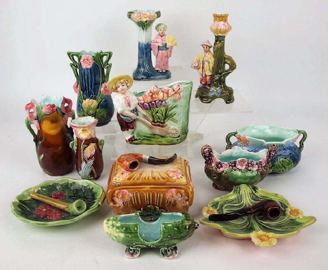 Majolica lot of 12 continental vases, figurals & (1 of 1)