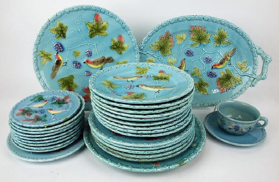 German Majolica bird and grape 28 piece dessert set, (1 of 1)