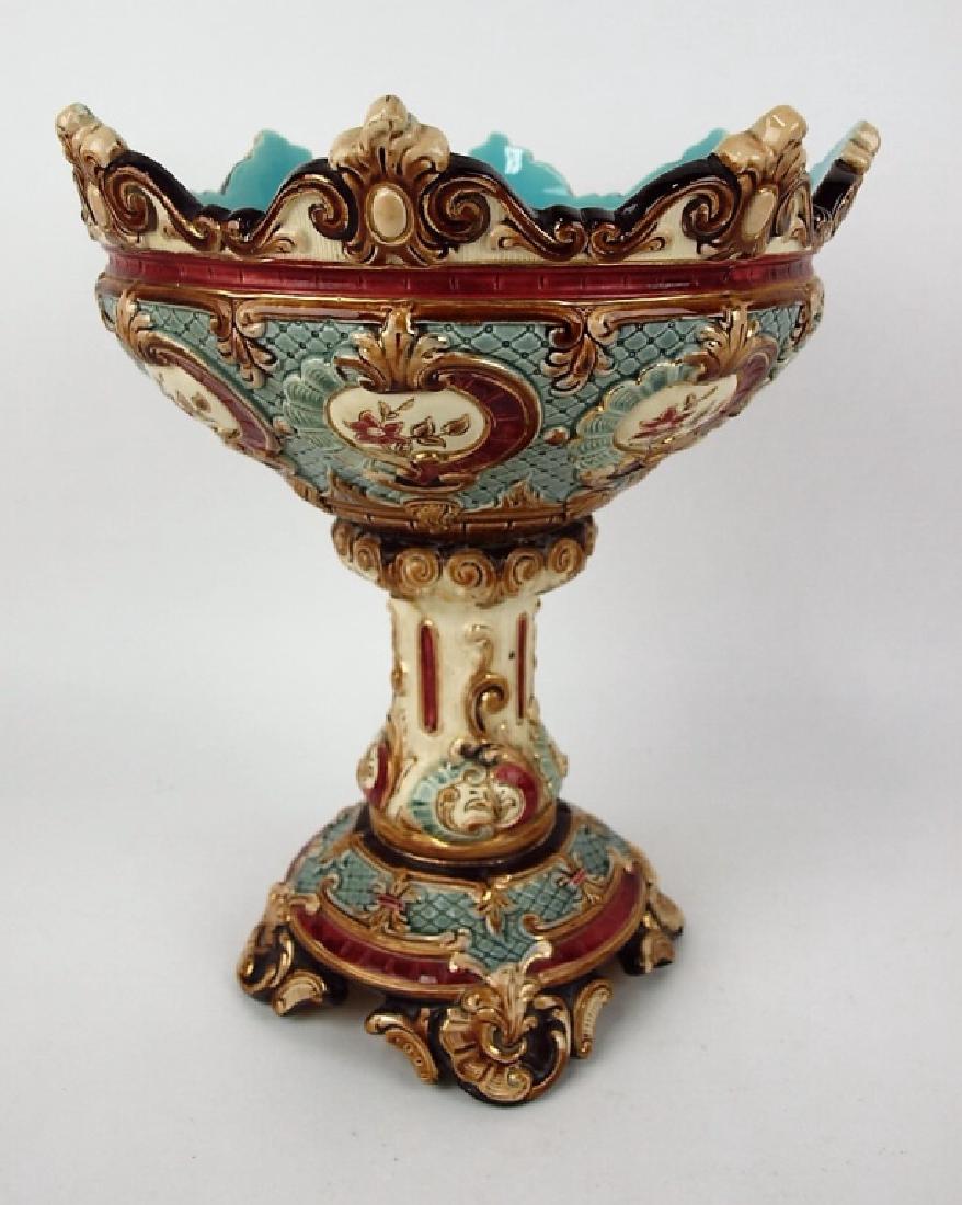 Wilhelm Schiller & Son (WS&S) Majolica compote,: Wilhelm Schiller & Son (WS&S) Majolica compote, hairline hairline