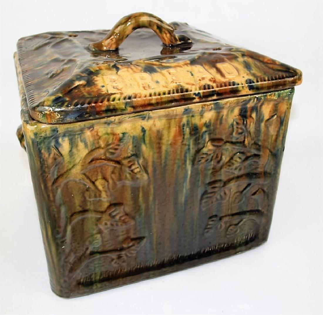 Majolica large bread dough covered box, rim repair to (1 of 1)
