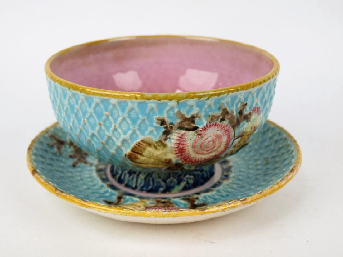 Fielding Majolica shells and fishnet waste bowl and: Fielding Majolica shells and fishnet waste bowl and stand, wear and stand, wear