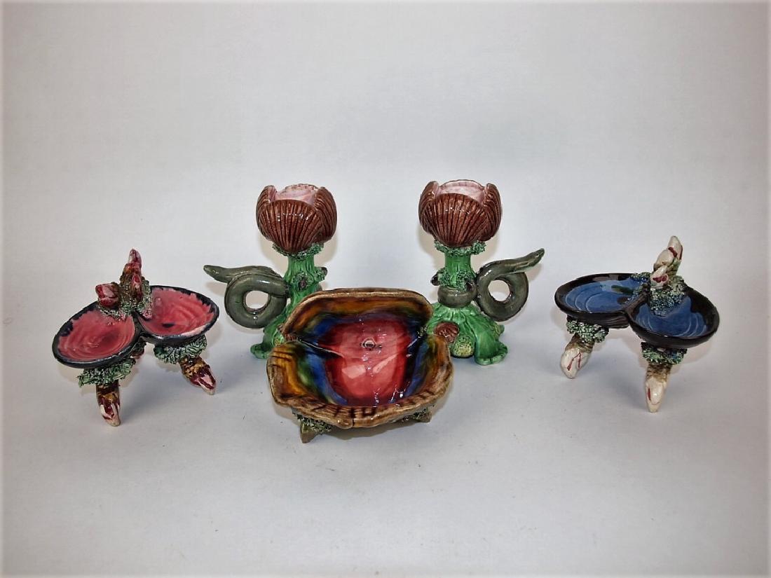 Majolica Portugal pair of Palissy candle holders and 3 (1 of 1)