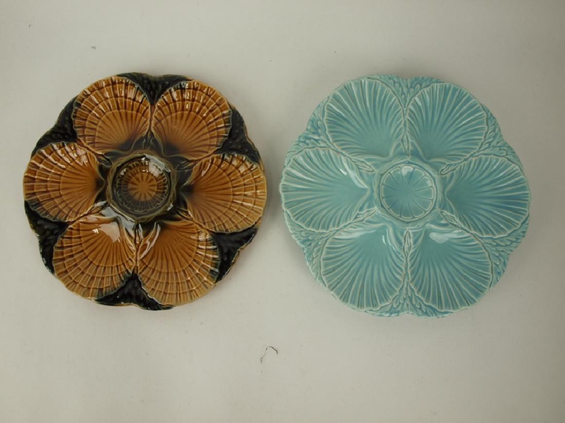 Sarreguemines lot of 2 Majolica oyster plates: Sarreguemines lot of 2 Majolica oyster plates
