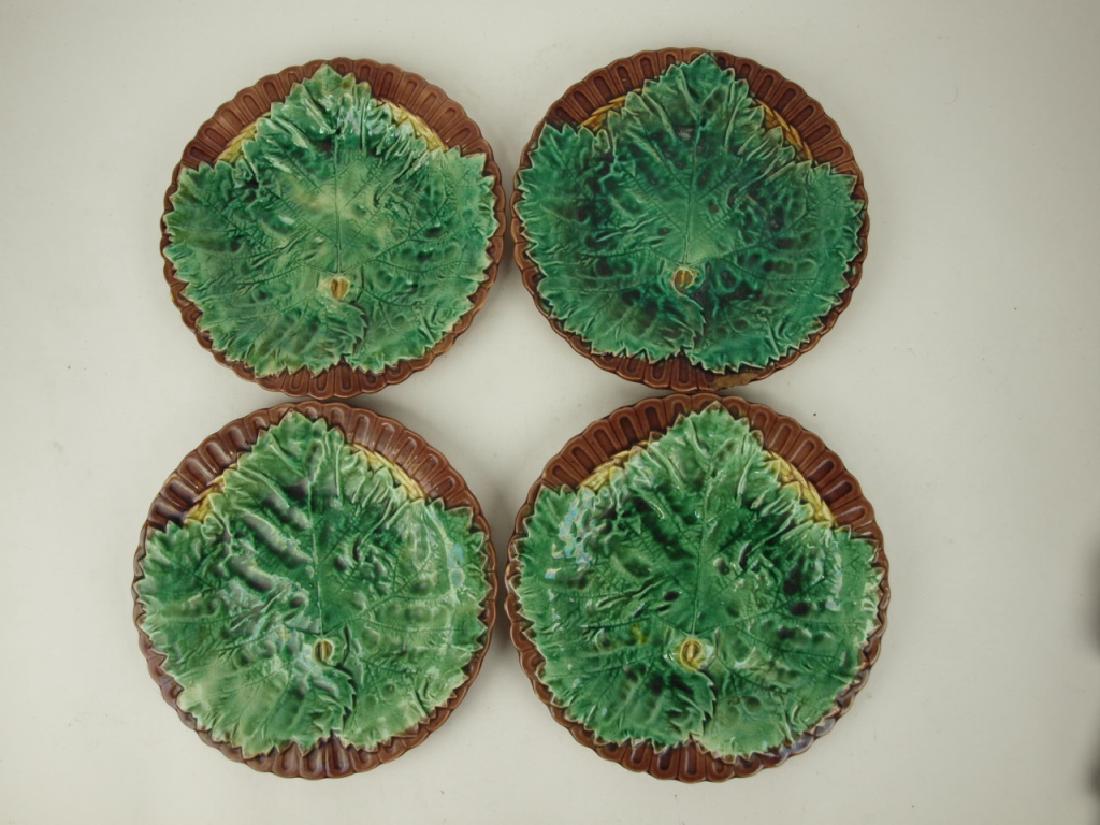Majolica set of 4-8 1/2" maple leaf on wicker plates, (1 of 1)