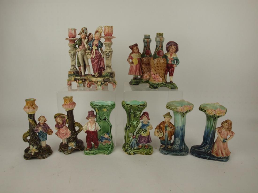 Majolica lot of 5 pair Continental figural vases, and (1 of 1)