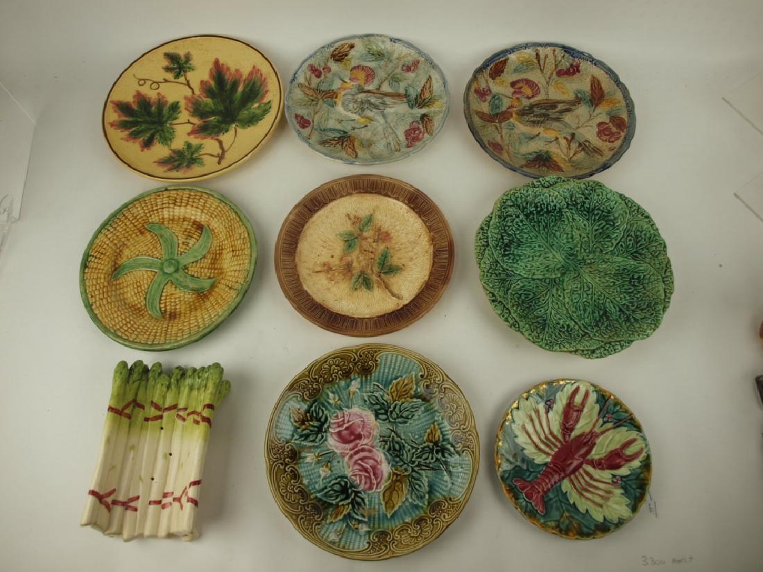 Majolica lot of 9 trays, plates, and more, various (1 of 1)