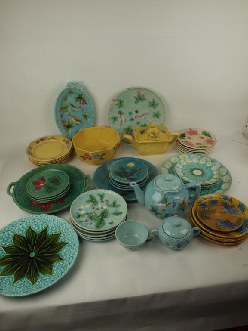 German Majolica lot of 46 plates, platters, teapots, & (1 of 1)