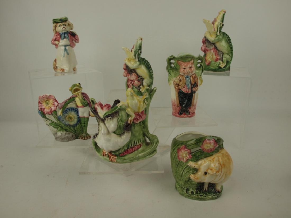Majolica lot of 7 animal figural vases and platers: (1 of 1)
