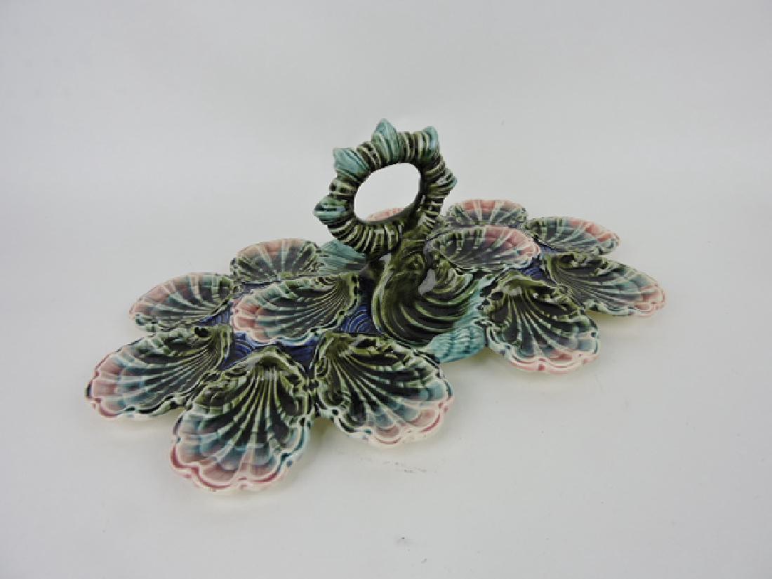 RARE French Majolica oyster server with center handle, (1 of 2)