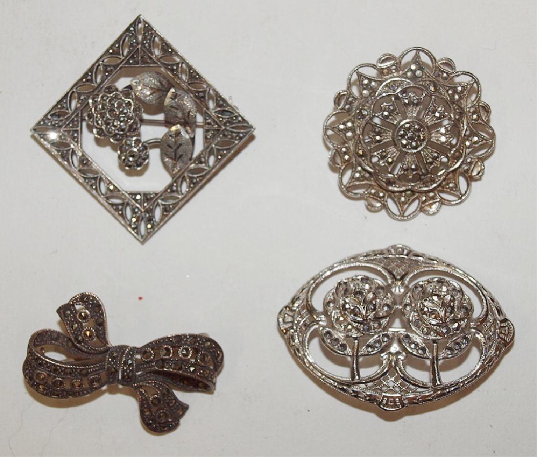 Sterling Marcasite lot of 4 brooches: Sterling Marcasite lot of 4 brooches