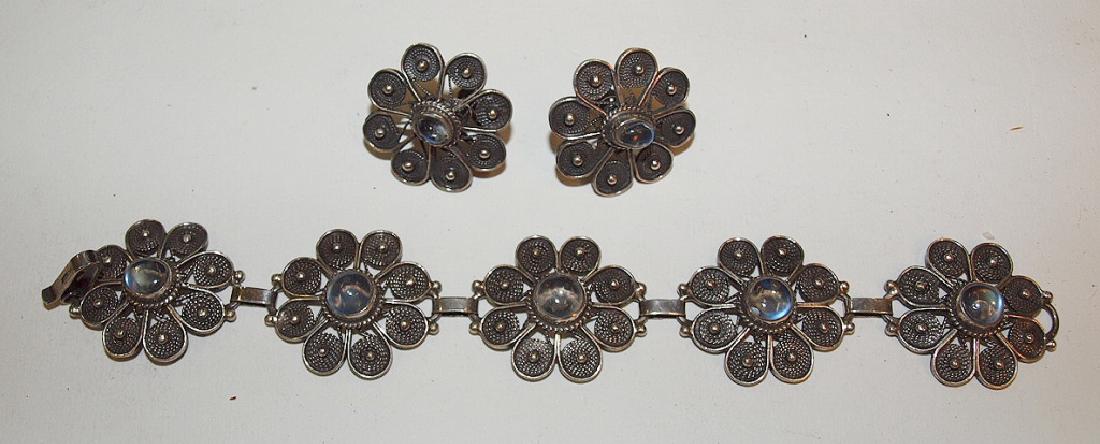 Sterling and moonstone bracelet and earrings: Sterling and moonstone bracelet and earrings