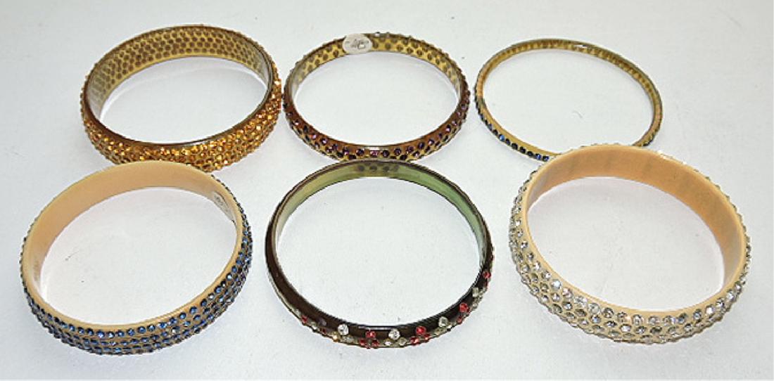Lot of 6 bakelite & celluloid jeweled bangle bracelets (1 of 1)