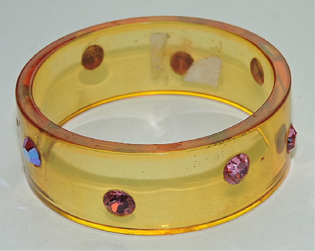 Bakelite amber bangle bracelet with amethyst jewels (1 of 1)