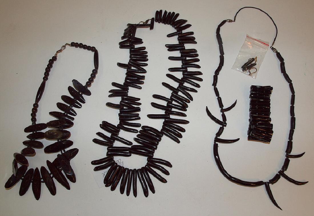 Black coral lot of 3 necklaces, bracelet, & pair of (1 of 1)