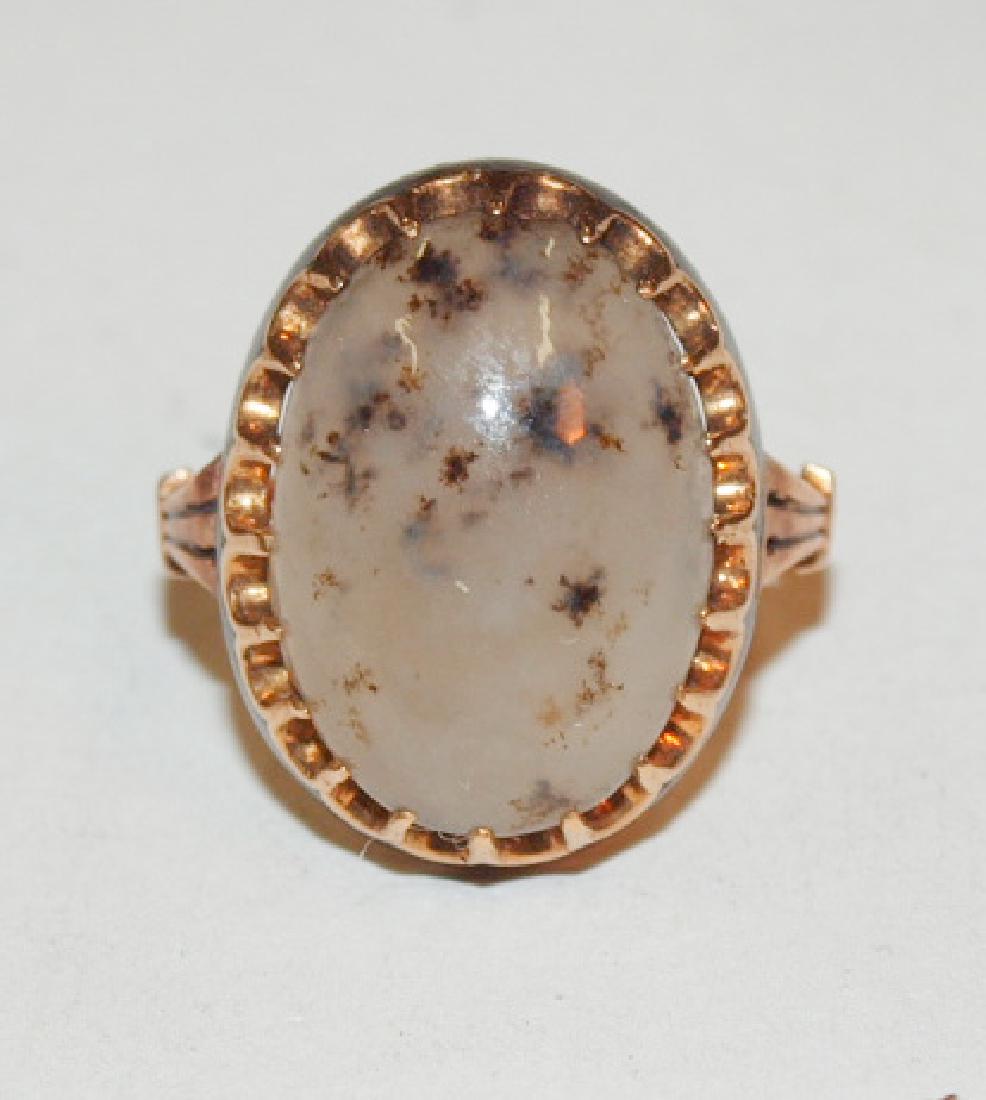14k gold Victorian moss agate black enamel ladies ring (1 of 2)