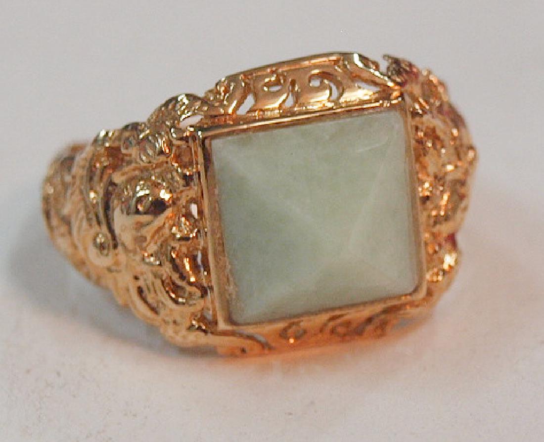 14k gold and jade ring with embossed dragons on ring (1 of 2)