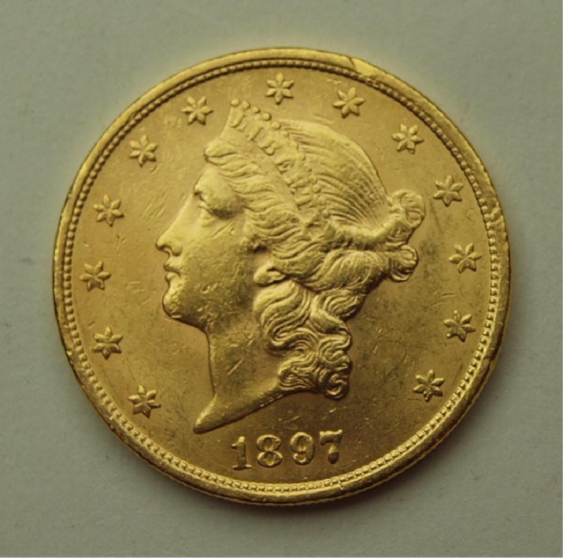 1897 $20 Liberty US gold coin, BU (1 of 2)