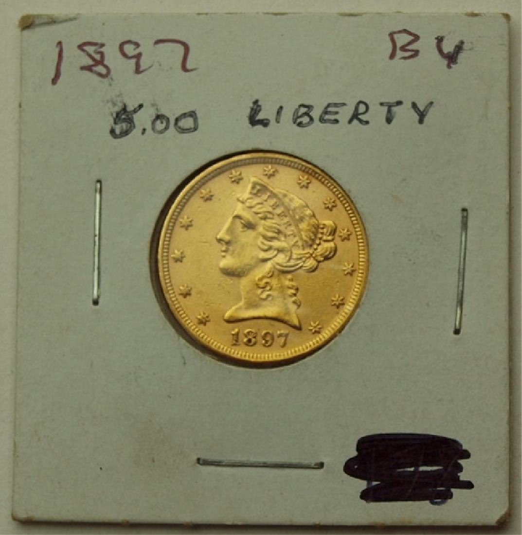 1897 $5 Liberty US gold coin, BU (1 of 2)