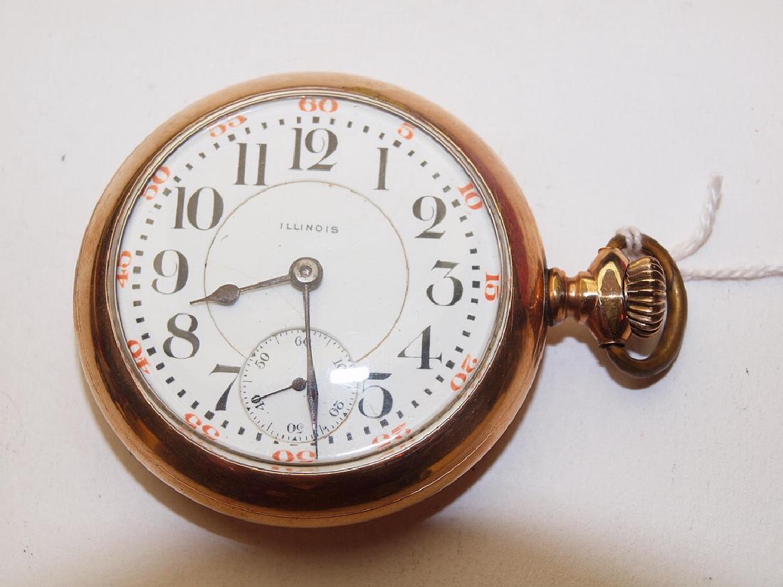 Illinois 18s, 17j, o.f. pocket watch, hairline to face, (1 of 3)
