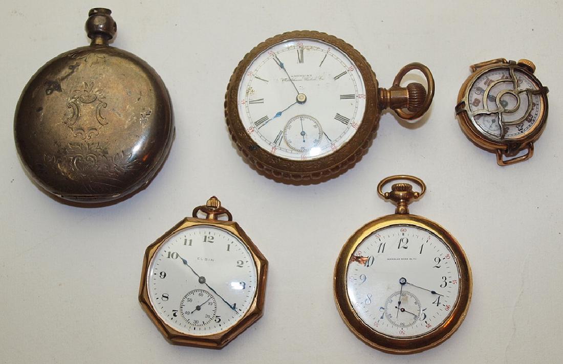 Lot of 5 pocket watches: Elgin, Waltham, & others (1 of 1)