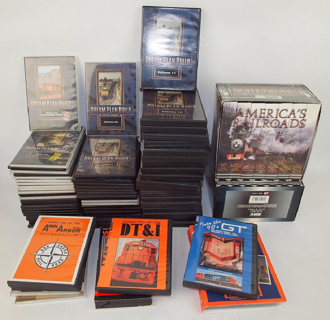 Huge lot of train CD & VCR tapes "Dream Plan Build",: Huge lot of train CD & VCR tapes "Dream Plan Build", "America's Railroad's", trading cards and more
