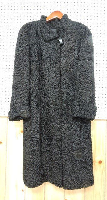 Black Persian lamb fur cost with modified wing collar, (1 of 3)