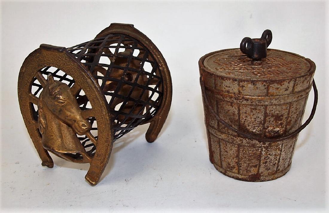 Cast iron horse shoe/basket bank and "White City" No 2 (1 of 1)