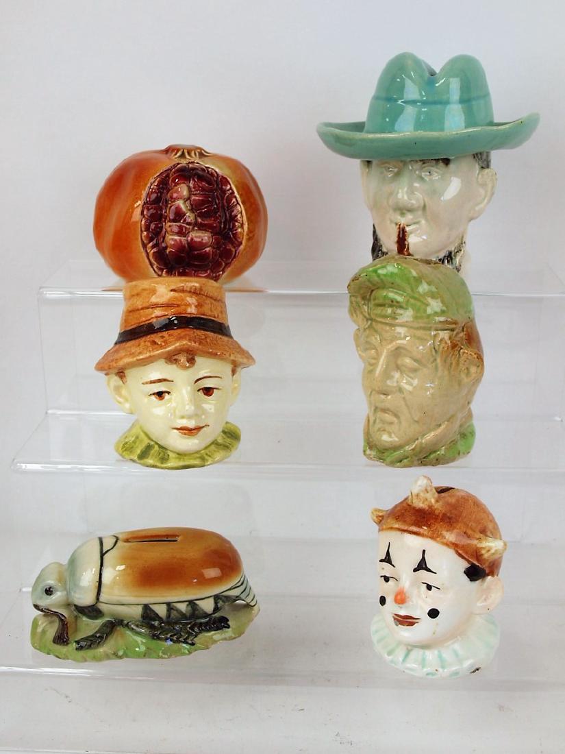 Majolica lot of 6 money banks: Majolica lot of 6 money banks