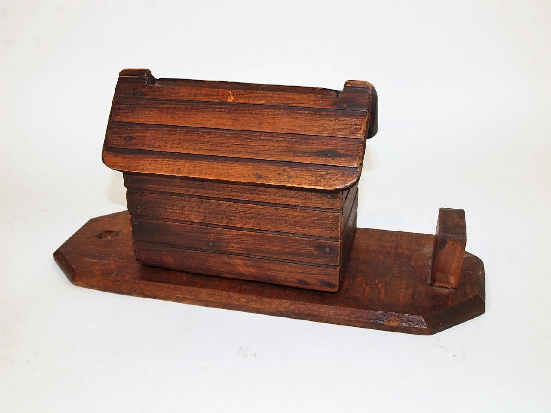 Primitive wood cigarette dispenser in form of house,: Primitive wood cigarette dispenser in form of house, 10"