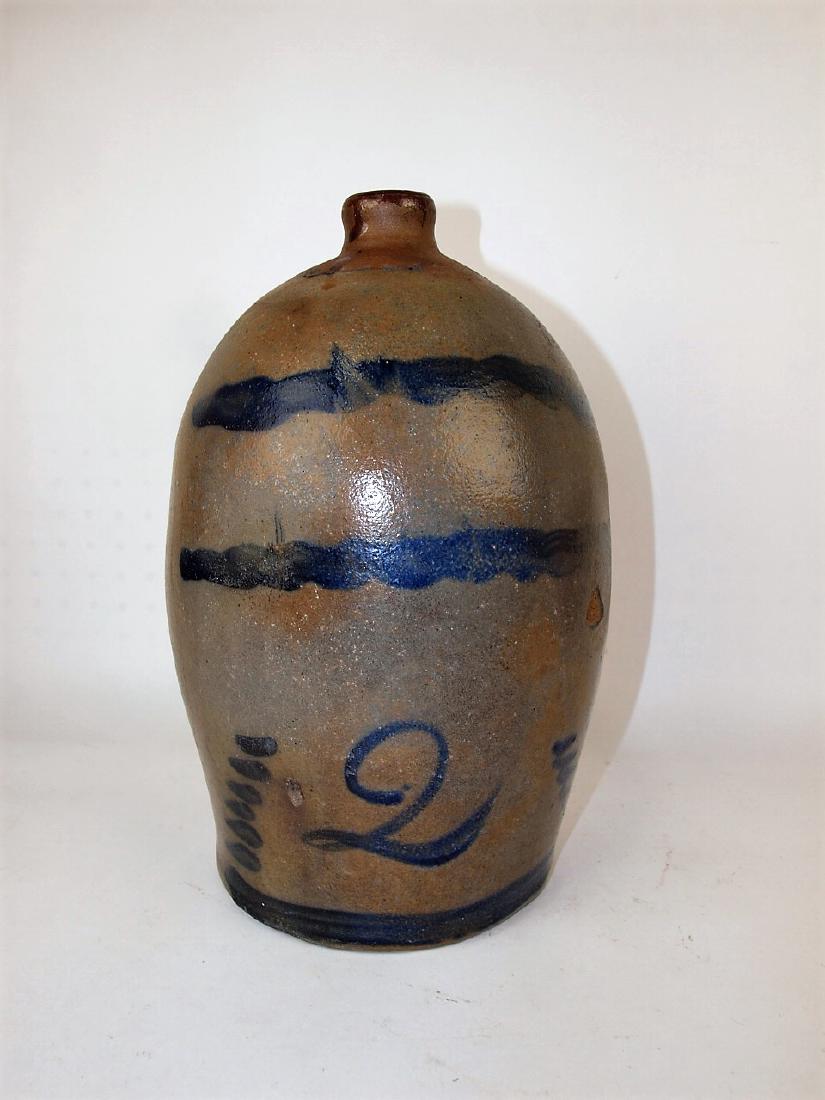 Salt glaze stoneware 2 gallon crock jug with blue (1 of 2)