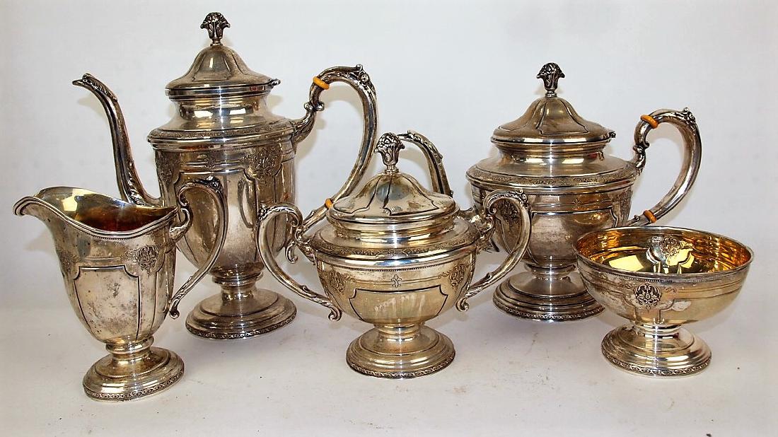 Towle sterling silver 5 piece tea set with coffee pot, (1 of 2)
