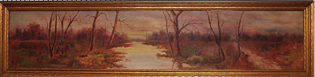C. Mescher o/c painting, river landscape 12" x 59" (1 of 2)