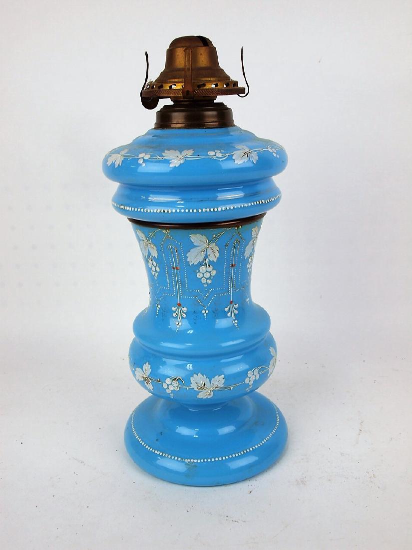 Blue Bristol glass enameled lamp base, 13" (1 of 1)