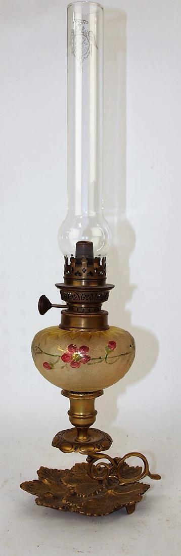 Art glass enameled finger lamp with brass leaf from (1 of 3)